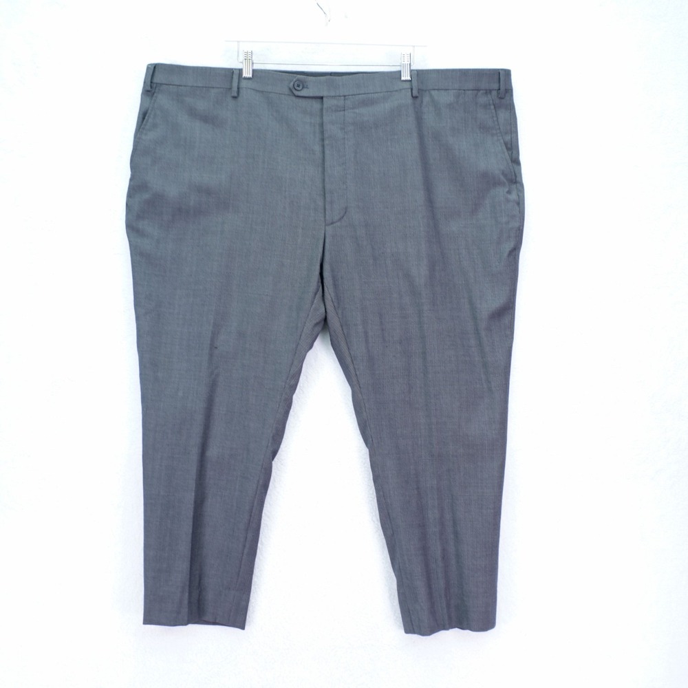 Kenneth Cole Awearness Gray Wool Herringbone Dress Pants Trousers 51 / 26.5‎